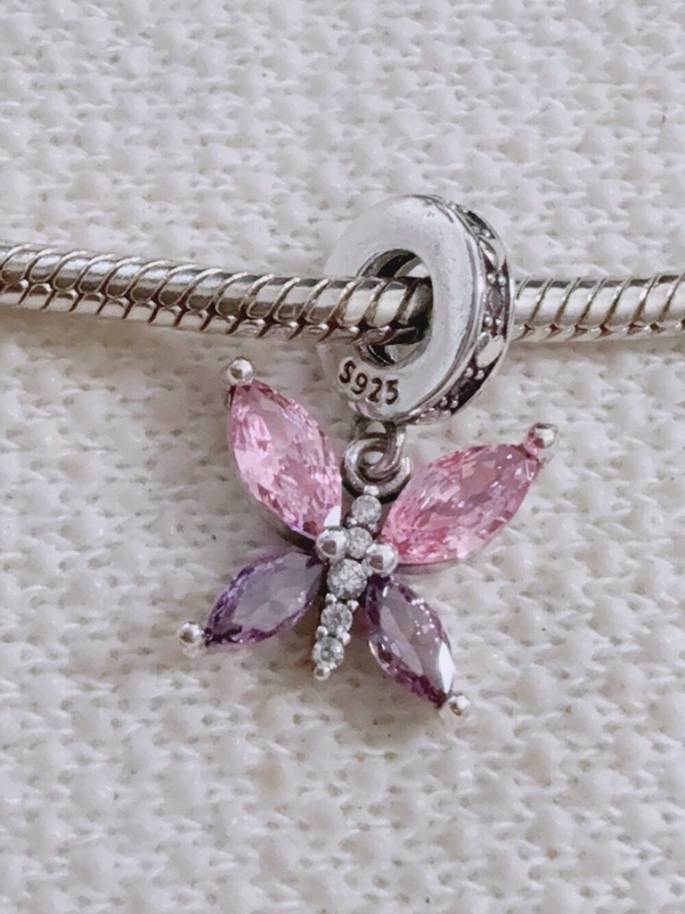 Pink Purple Butterfly Dangle Charm S925 Silver Charm For Pandora Bracelet